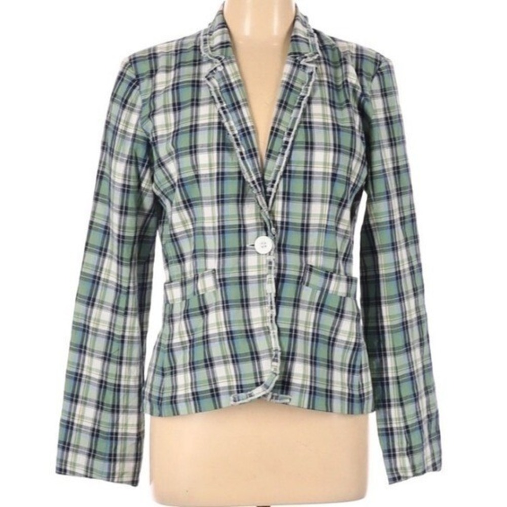 Pure Amici Green Plaid Cotton Blazer Jacket Large B4 Preppy Academia Collegiate